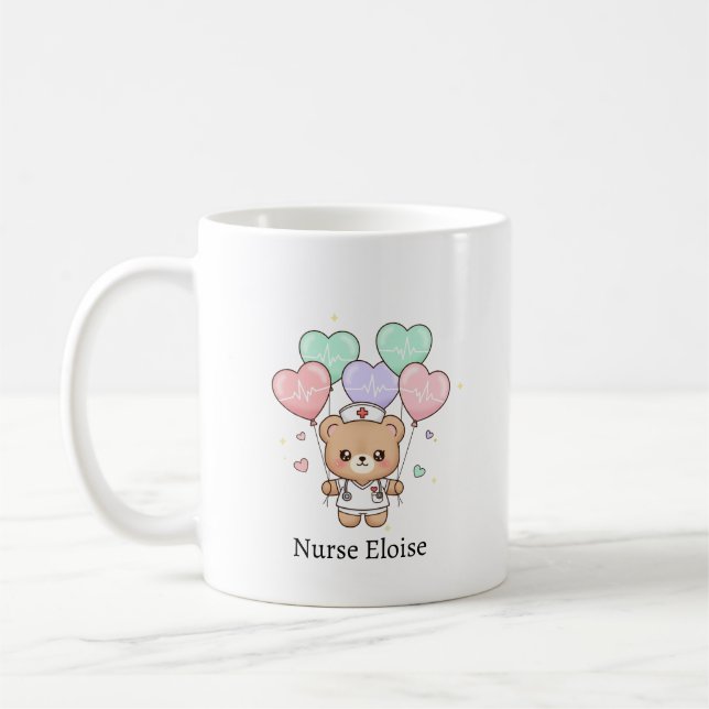 Mug Nurse Teddy Bear – Custom Name Gift for Nurses (Gauche)
