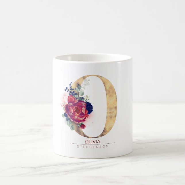 Mug O Monogramme Bourgogne Florale Rouge et bleu marin (Centre)