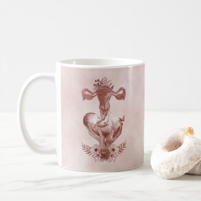 Mug Ob/Gyn Midwoman Florale Enfance Cervix Ovaires (Avec donut)