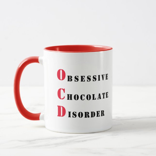 Mug OCD - Trouble du chocolat obsessionnel rouge et no (Gauche)