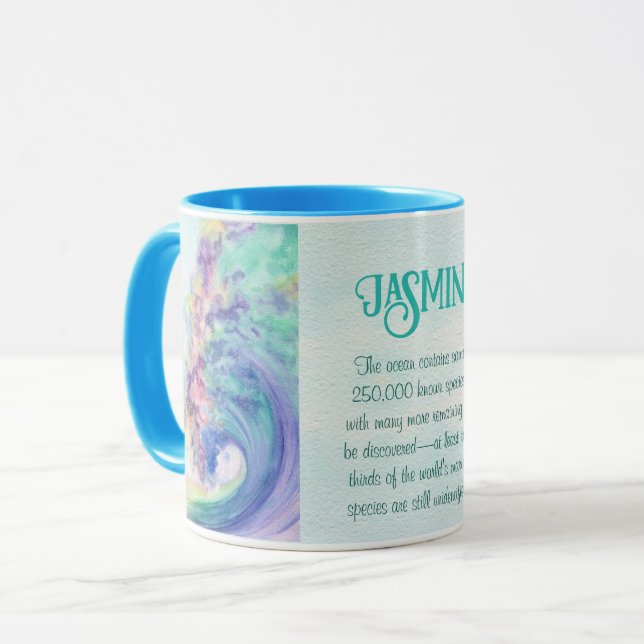 Mug Ocean Wave aquarelle par Miranda texte personnalis (Devant gauche)
