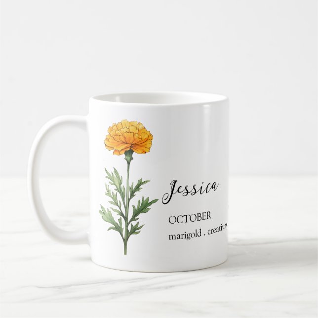 MUG OCTOBRE MARIGOLD BIRTH FLOWE MOIS NOM CADEAU (Gauche)