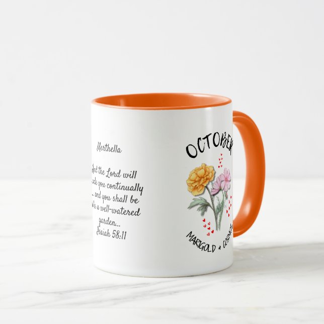 Mug OCTOBRE Mois de naissance Fleur personnalisée Mari (Devant droit)