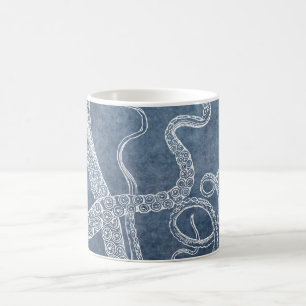 Mug Octopus Twilight Blue Denim Watercolor Art