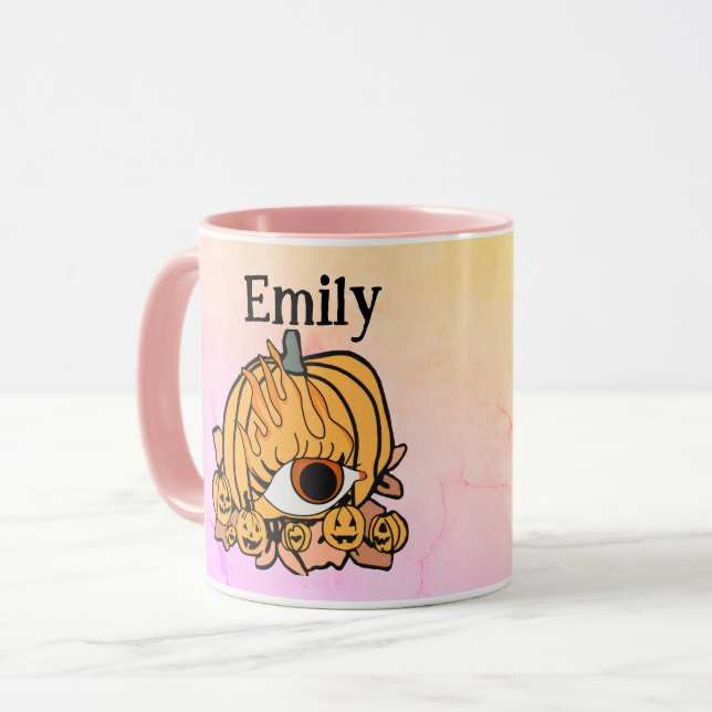 Mug Oeil flammé Citrouille rétro personnalisé (Devant gauche)