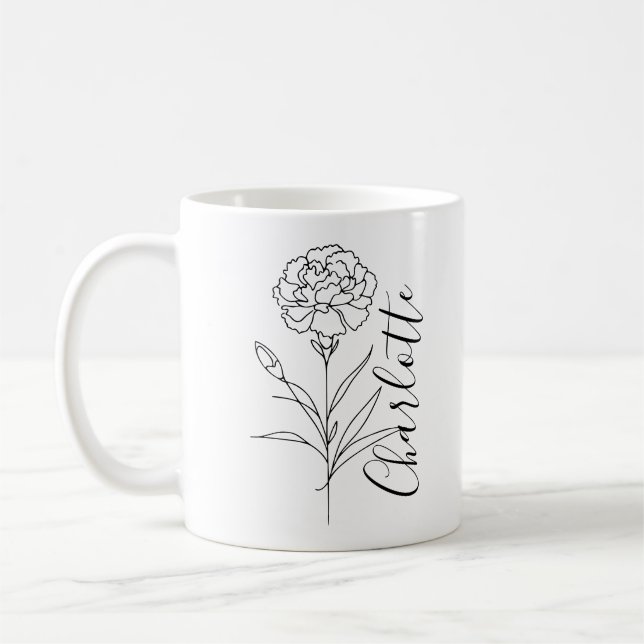 Mug Œillet de janvier personnalisé Fleur de naissance (Gauche)