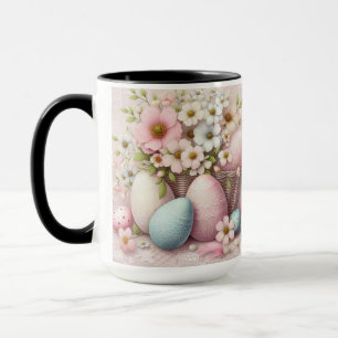 Mug Oeufs de Pâques floraux roses en dentelle monogram
