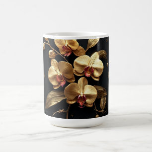 Mug Œuvre d'art florale à l'orchidée dorée luxueuse