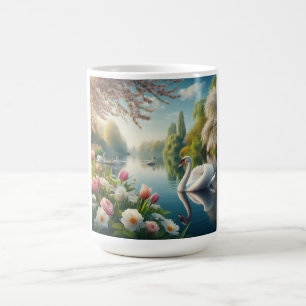 Mug OEuvre d'art printanière du lac des cygnes floraux