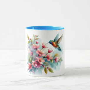 Mug OEuvre florale/printanière de colibri