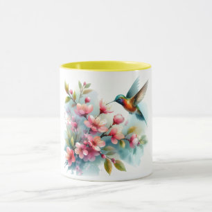 Mug OEuvre florale/printanière de colibri