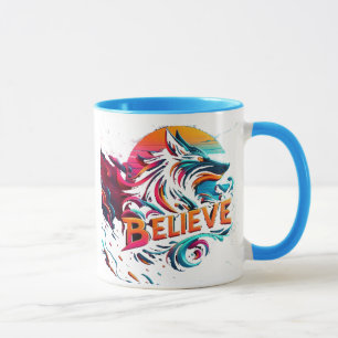Mug Oeuvre numérique dynamique avec un loup stylisé