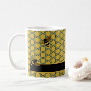 MUG OEUVRES NOIRES D'OR SUR MOTIF HONEYCOMB VERT