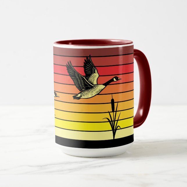 Mug Oies volantes & Coucher de soleil rétro (Devant droit)