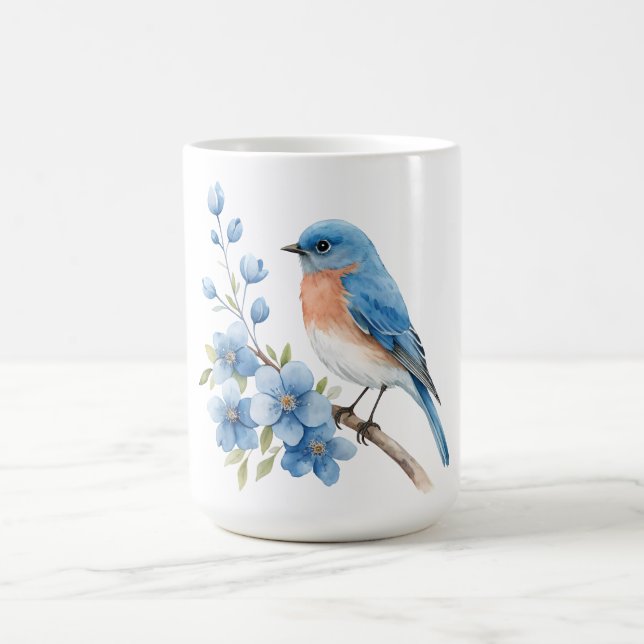 Mug Oiseau bleu avec des fleurs bleues (Centre)