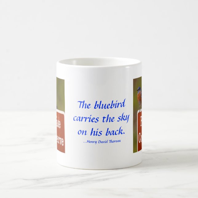 Mug Oiseau bleu avec la citation de Thoreau 15 onces (Centre)