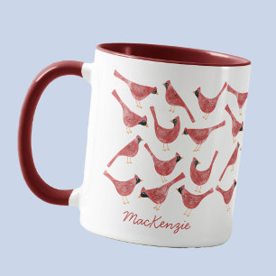 Mug Oiseau Cardinal Festif Aquarelle Nom Personnalisé
