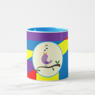 Mug Oiseau Chanteur Mignon Art Abstrait de Couleur d'É
