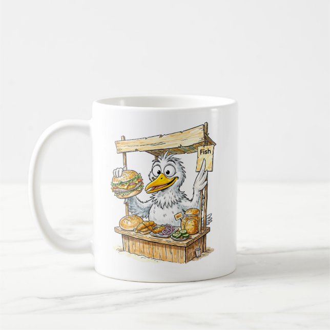 Mug Oiseau de bande dessinée au stand de poisson (Gauche)