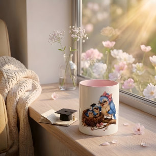 Mug Oiseau de Remise de Diplôme Rose Mignon