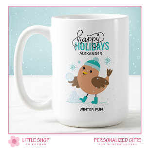 Mug Oiseau d'hiver jouant dans la neige Personnalisé