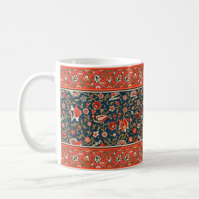 Mug Oiseau et fleurs Perse Motif bleu rouge (Gauche)