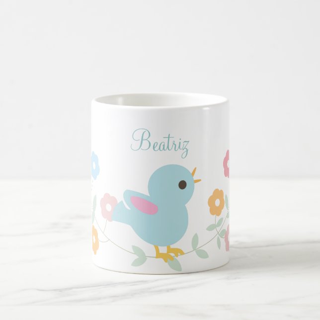 Mug Oiseau et fleurs personnalisés de Kawaii (Centre)