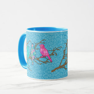 Mug Oiseaux appliqués sur une branche, Sky Blue Multi