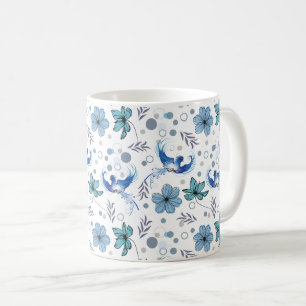 Mug Oiseaux bleus et harmonie florale motif sans coutu