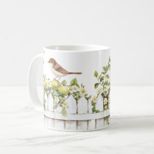 Mug Oiseaux Citrons Clôture Blanche Floral