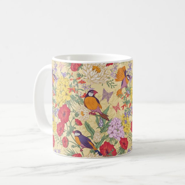 Mug Oiseaux colorés et fleurs (Devant gauche)