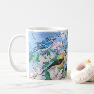 Mug Oiseaux dans la cour Geai bleu Tarin jaune