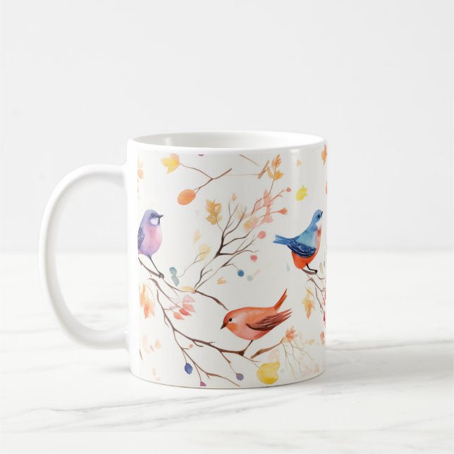Mug Oiseaux d'aquarelle sur Motif de branche (Gauche)