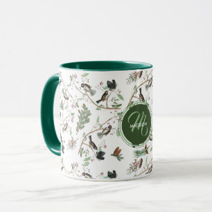 Mug Oiseaux de poulet Berries et Pinecones Monogrammes