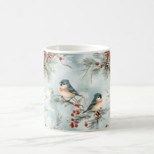 Mug Oiseaux d'hiver Motif avec Pinecones et neige