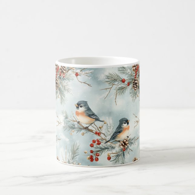 Mug Oiseaux d'hiver Motif avec Pinecones et neige (Centre)