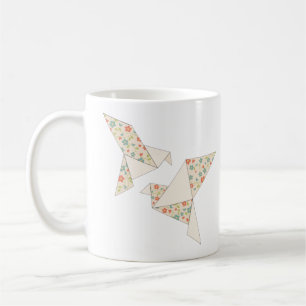 Mug Oiseaux en origami floraux aquarelle rose et bleu