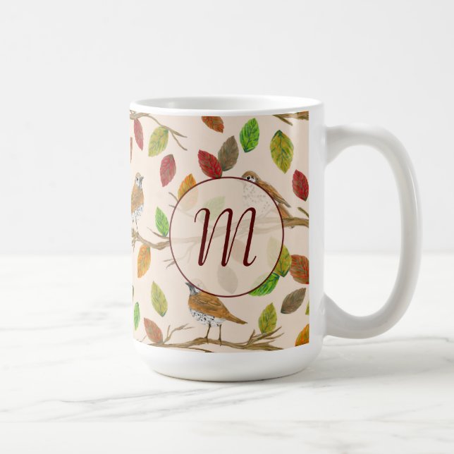 Mug Oiseaux et feuilles d'automne monogramme initial p (Droite)