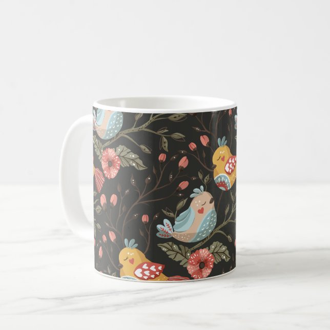 Mug Oiseaux Fleurs Bohème Amour Motif (Devant gauche)