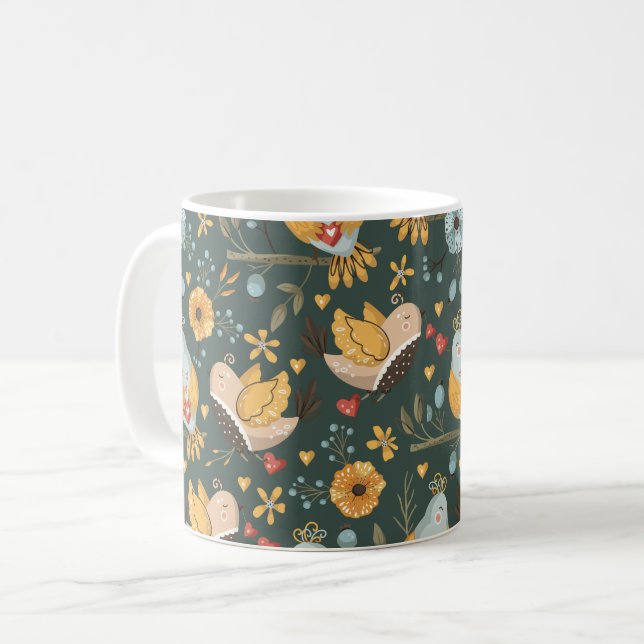 Mug Oiseaux Fleurs Motif de Bohême (Devant gauche)