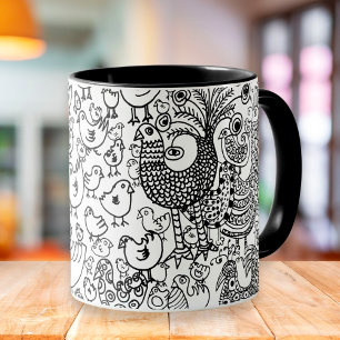 Mug Oiseaux Main noire et blanche dessinée Art moderne