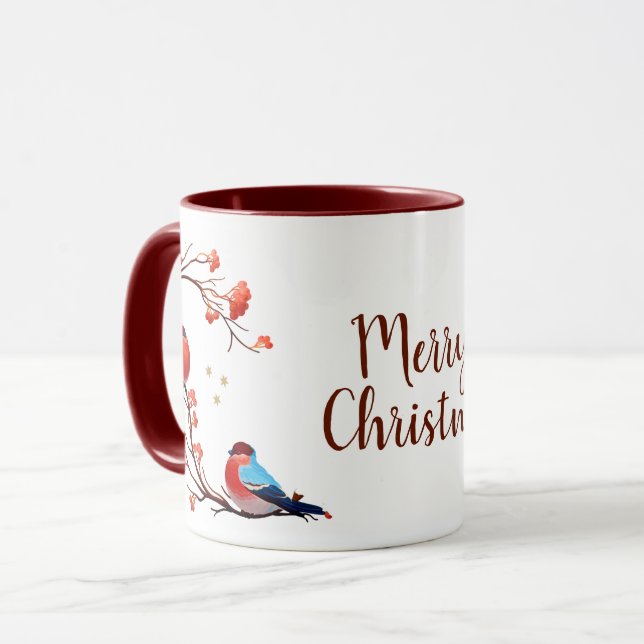 Mug Oiseaux mignons Robin sur le Berry Rouge (Devant gauche)
