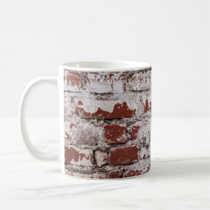 Mug Old painted brick wall with peeling white paintwal