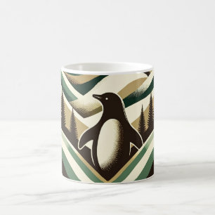 Mug Olive Green Cream Retro Art Déco Waves Penguin