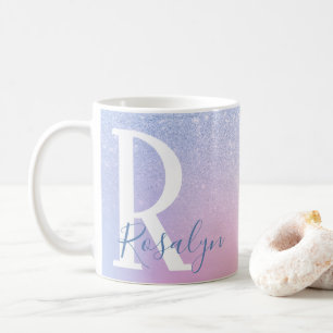 Mug Ombre bleu pailleté arc-en-ciel élégant moderne st