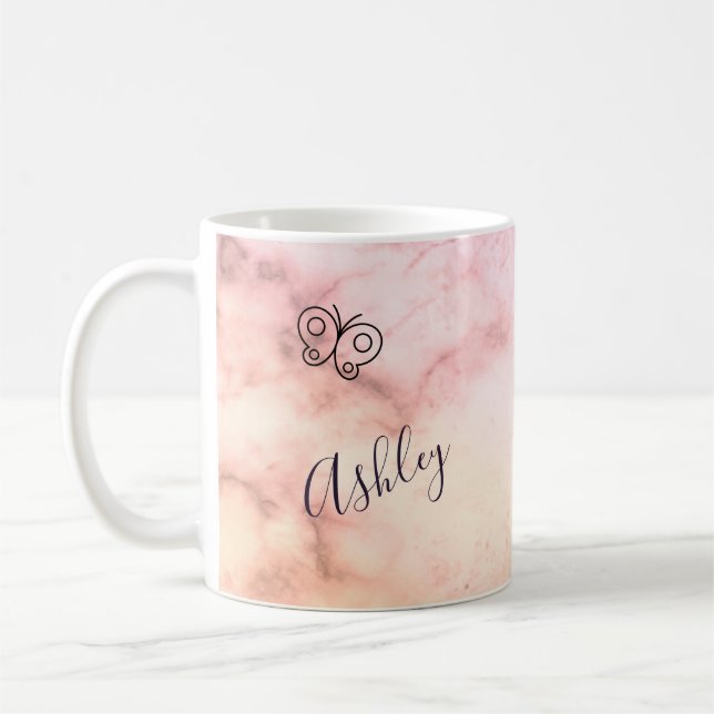 Mug Ombre Marbré violet rose dégradé Nom personnalisé (Gauche)