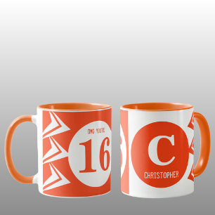 Mug OMG vous êtes 16 monogramme nom orange et blanc