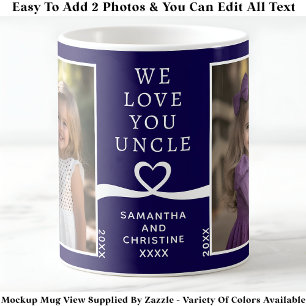 Mug On aime Oncle 2 Photo personnalisée Navy Moderne P