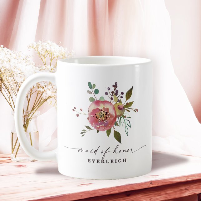 Mug Ophelia Cottagecore Rose Floral Maid of Honor (Say "I DO" to Romantic Watercolor Florals and a Cottagecore Vibe with the Ophelia Wedding Suite.)