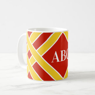 Mug Or/bandes rouges/blanches, rayures, initiales de